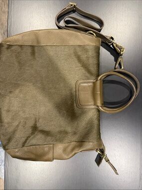 HOBO Olive Green Leather & Haircalf Shoulder Bag with Ring Handles